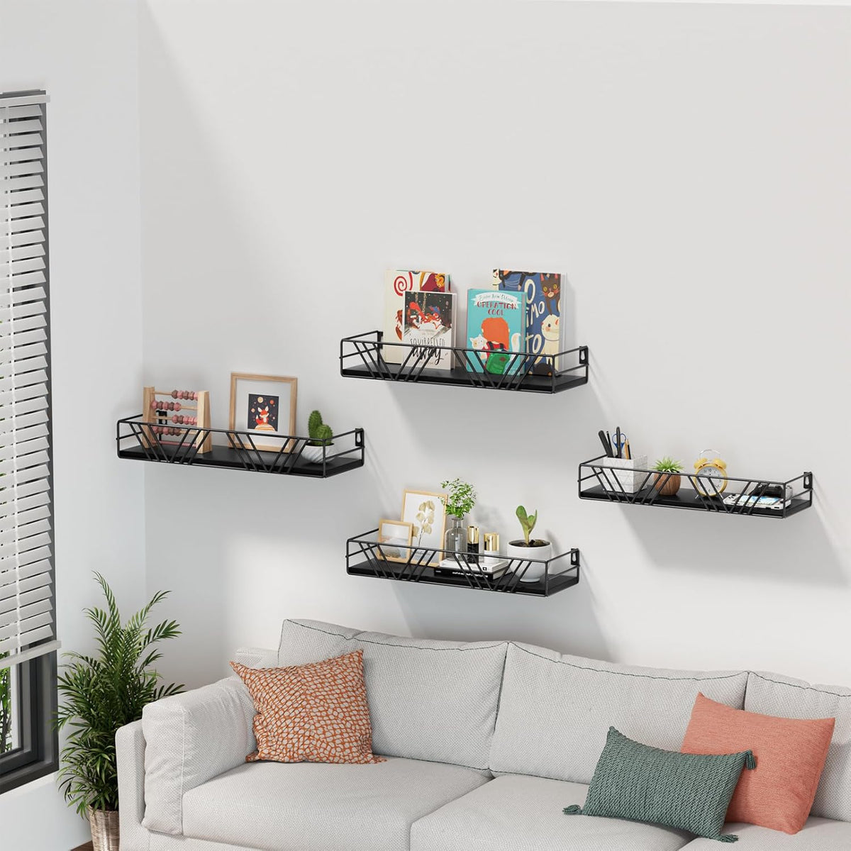 Floating Shelves for Wall Set of 4, Different Sizes Mounted Wood Floating Shelf, Wall Shelves for