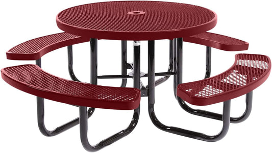 Heavy-Duty Portable Outdoor Picnic Table with Umbrella Hole, Expanded Metal Commercial-Grade Patio