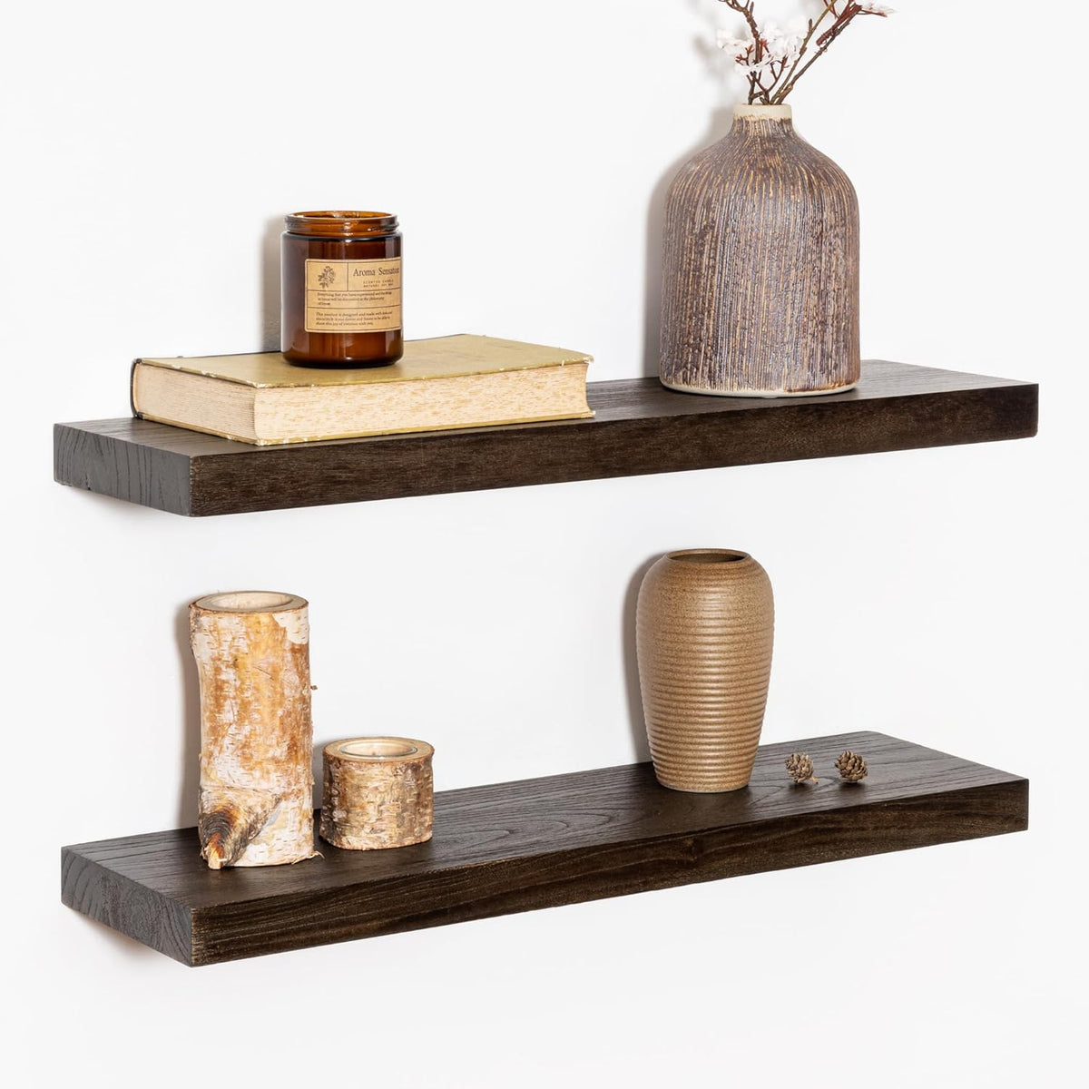 Wood Floating Shelves for Wall, 24" Floating Shelves Wall Mounted, Rustic Old Elm Wood Shelves for