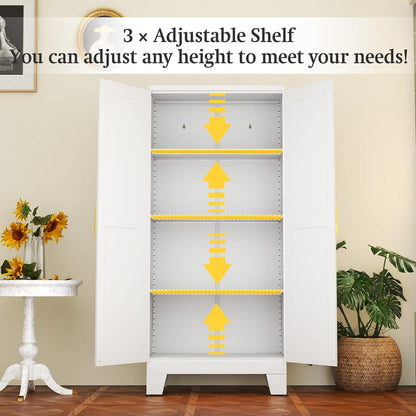 White Metal Storage Cabinet, 61" Steel Cabinets for Home Office, Kitchen Pantry Storage Cabinet