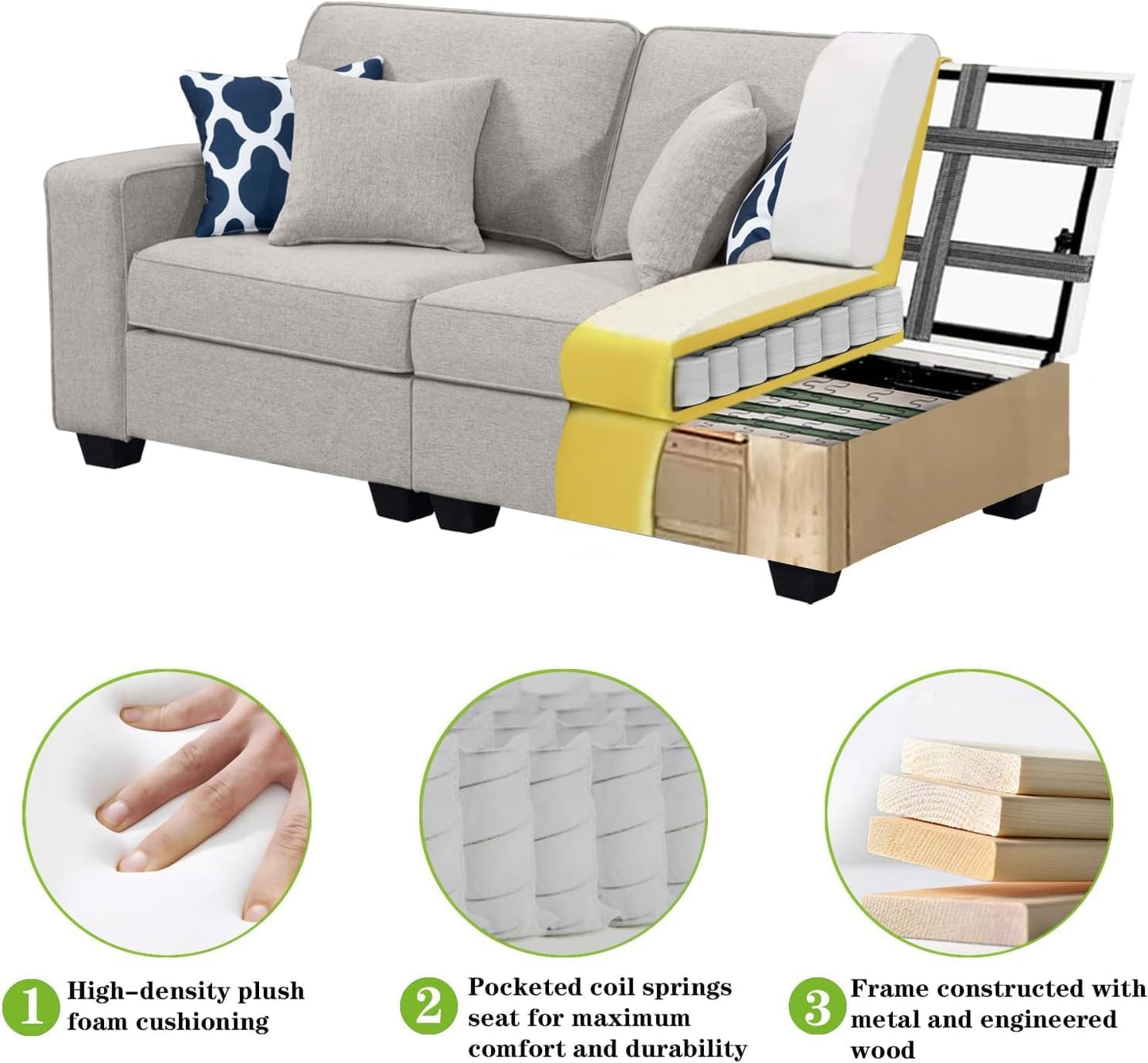 L Lengend Vansen Modular Sectional Sofa U Shaped Couch with Ottoman Modern Reversible Corner