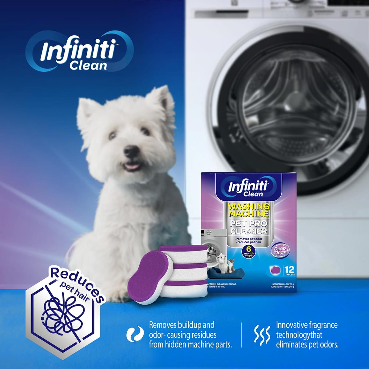 Washing Machine Cleaner Tablets 12 Pack, Formulated for Pet Owners, 8.5oz Washer Machine Cleaner