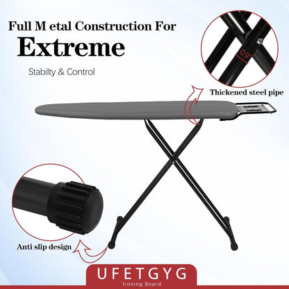 Ironing Board,13" X 43" W/with Iron Rest | Full Metal Construction| Height Adjustable | Heat &