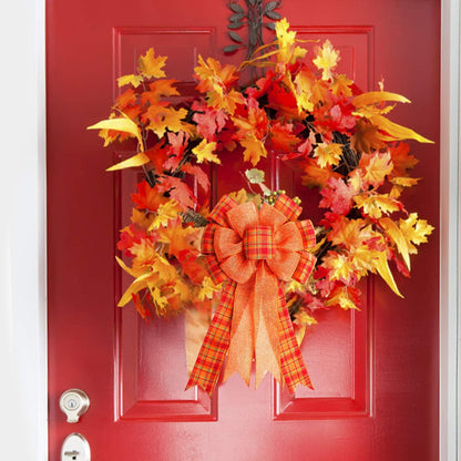 Iceyyyy 4Pcs Large Fall Thanksgiving Wreath Gift Bow -18.8x10.6inch Orange Buffalo Plaid Check