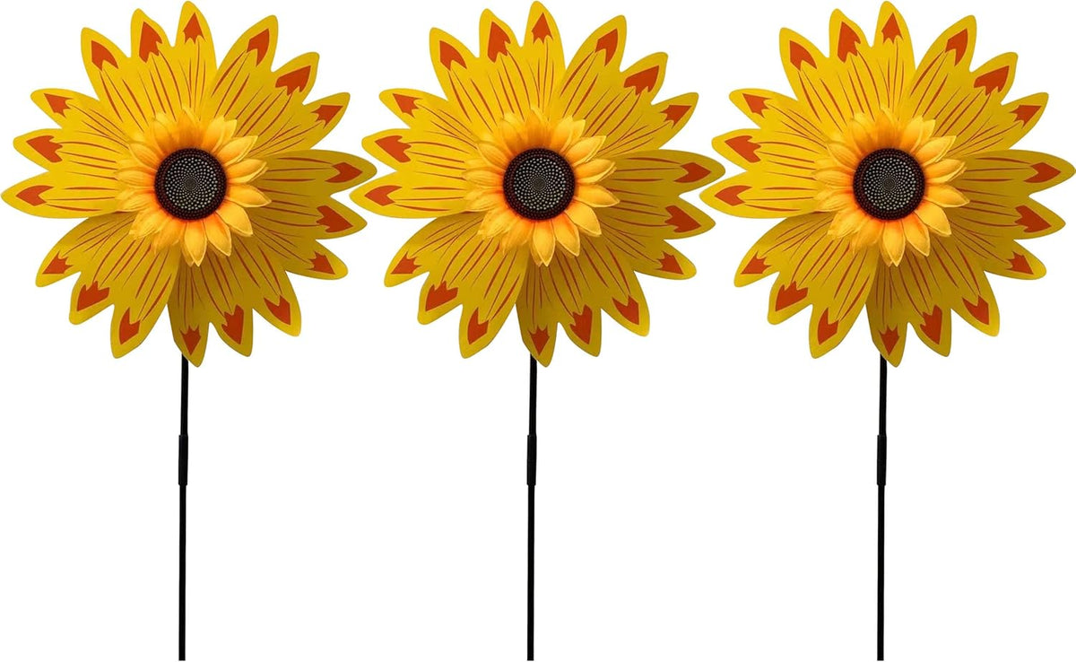 Pack of 3X Yellow Sunflower Windmill Wind Spinner Decoration Home Yard Garden Decor