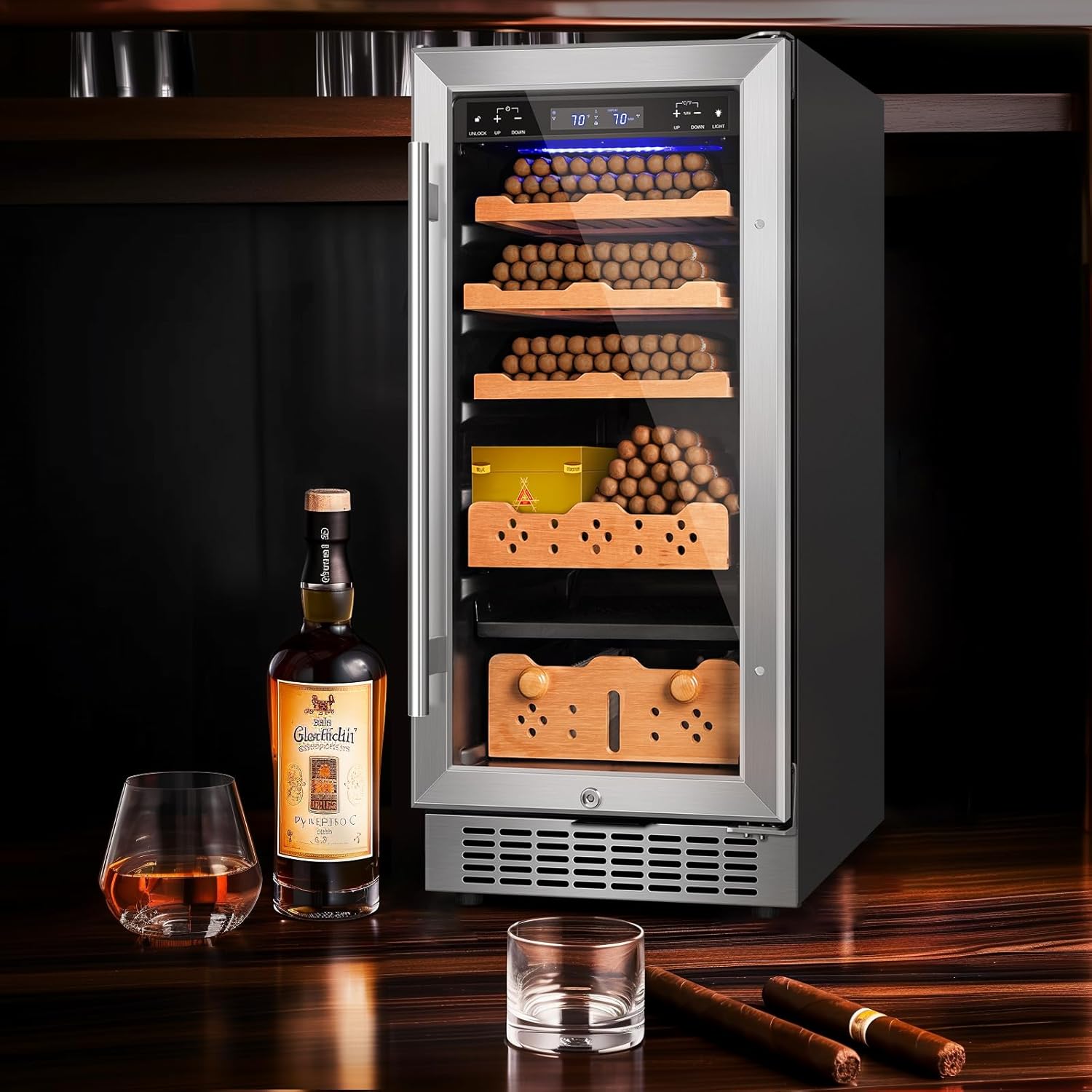 Electric Cigar Humidor,15 Inch Upgraded Large Capacity Electric Cigar Cabinet with Powerful