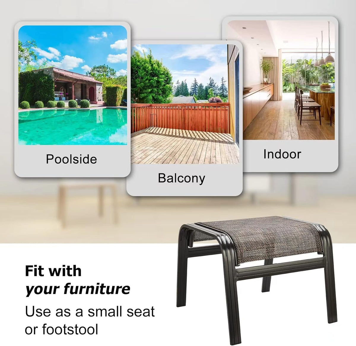 Patio Footstools Outdoor Foot Rest Aluminum Ottomans Samll Seat Wicker Furniture Patio Ottoman 2