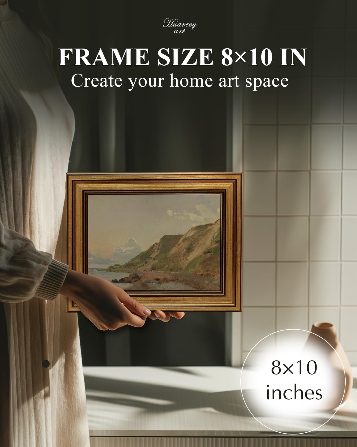 HUARCEY Gold Framed Vintage Wall Art for Living Room Canvas Coastal Wall Pictures Classic Landscape