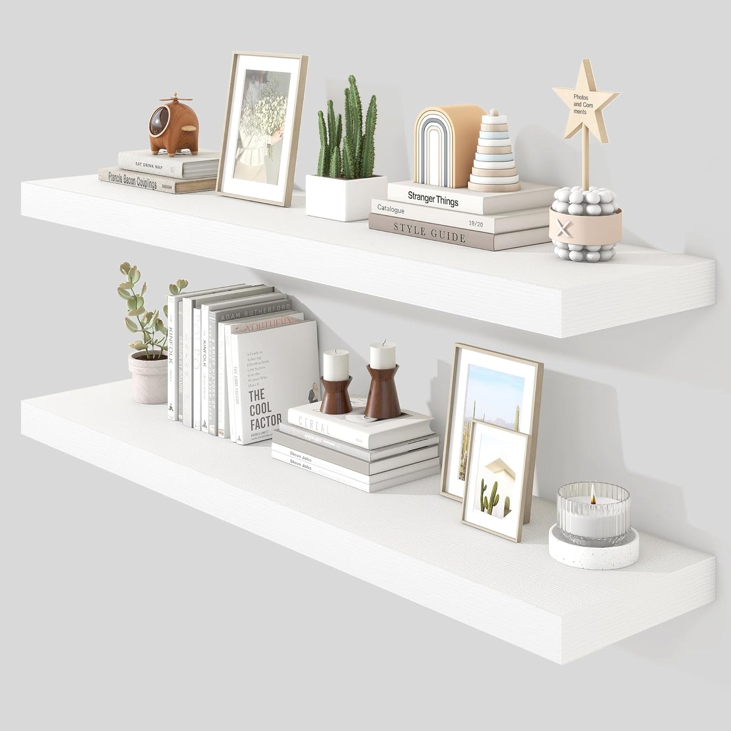 Heimlove 48" White Floating Shelves for Wall,10 Deep Rustic Wood Display & Storage Wall Shelves