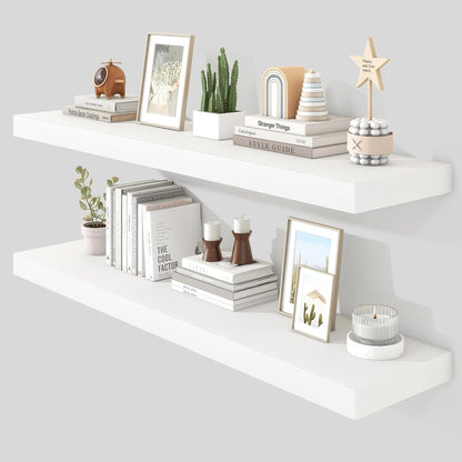 Heimlove 48" White Floating Shelves for Wall,10 Deep Rustic Wood Display & Storage Wall Shelves