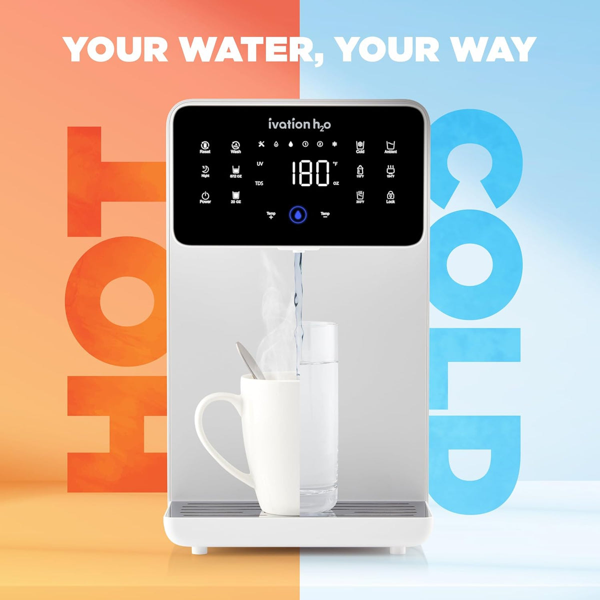 Ivation H2O Hot & Cold Countertop, Reverse Osmosis Water Filter, TDS Filter System, 4 Stage RO
