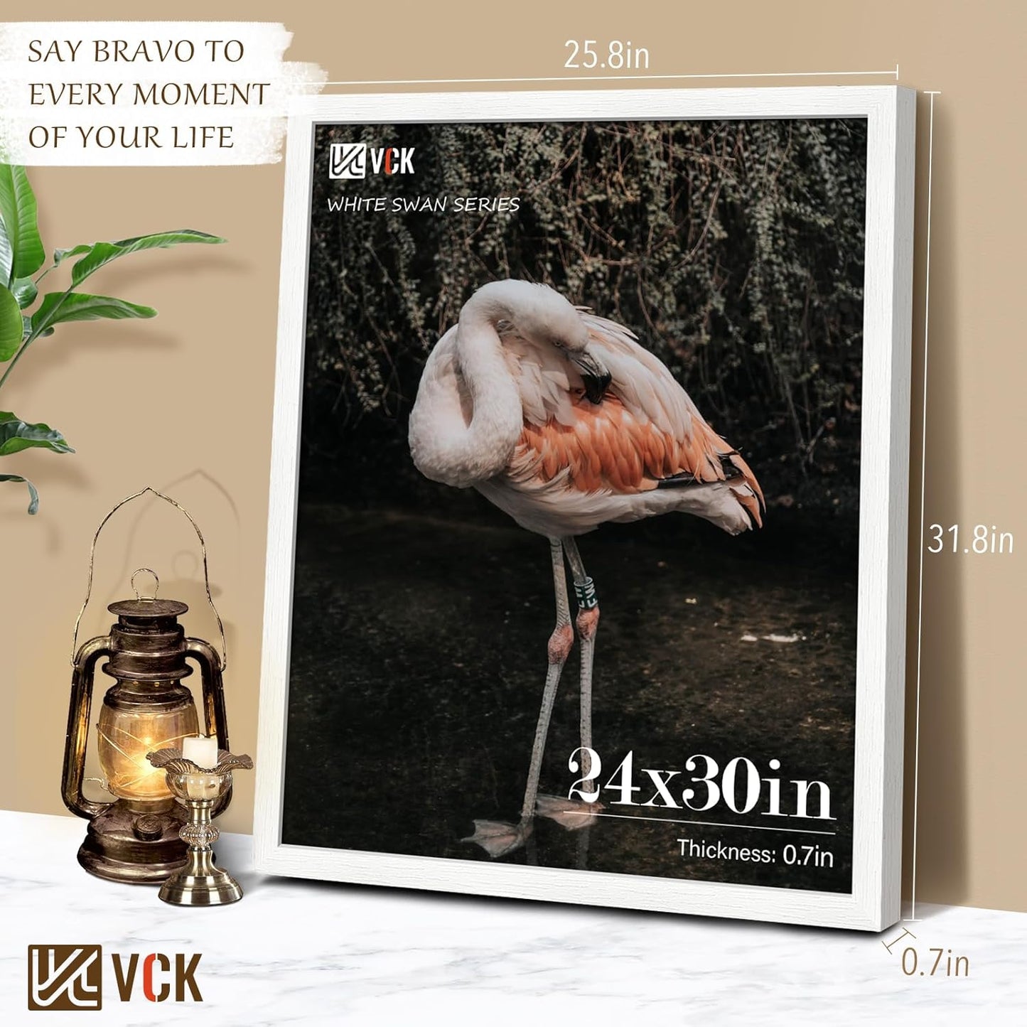 VCK 24x30 Poster Frames Set of 3, White Solid Wood Picture Frame, Textured Exclusive Gallery Frame
