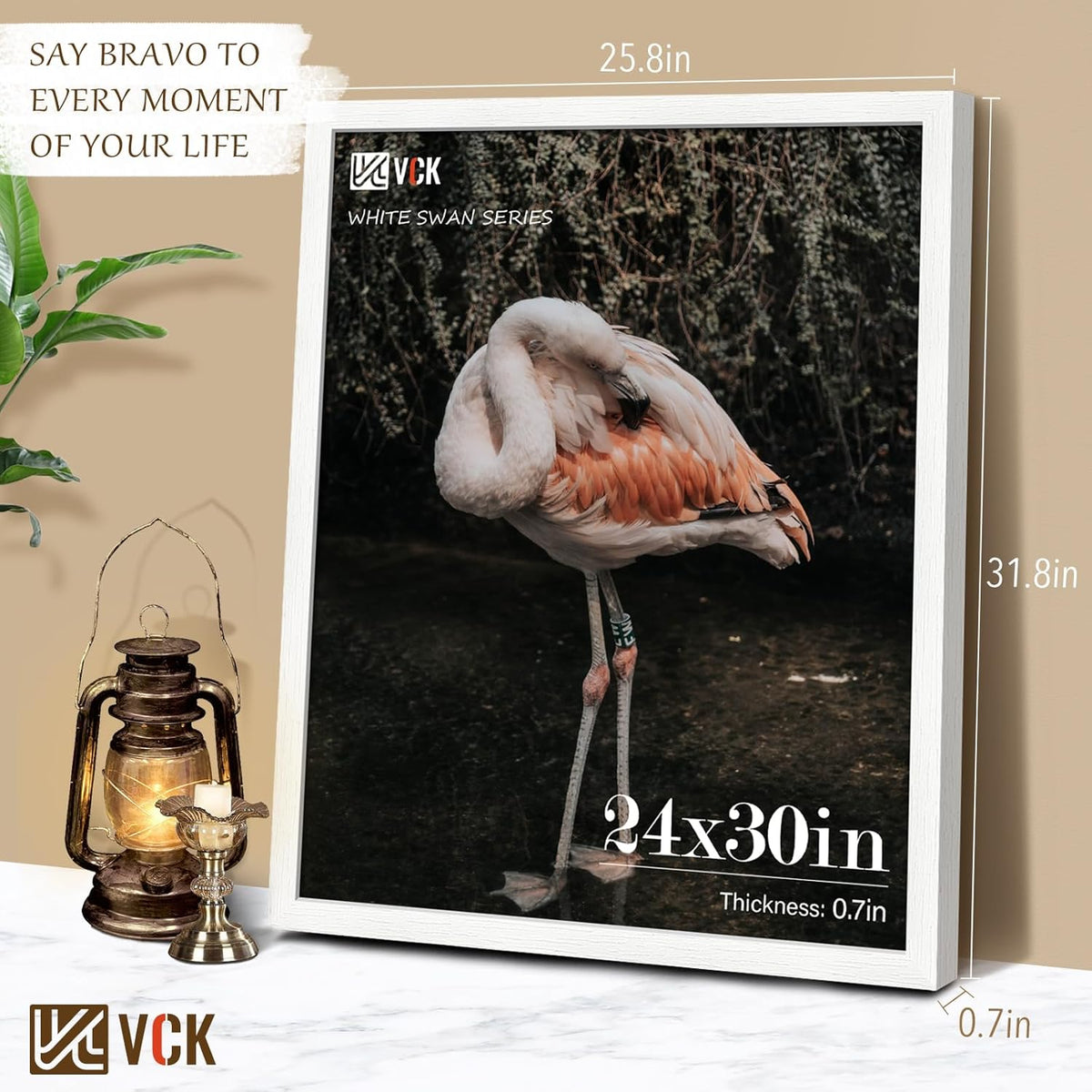 VCK 24x30 Poster Frames Set of 3, White Solid Wood Picture Frame, Textured Exclusive Gallery Frame