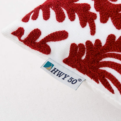 HWY 50 Burgundy Red Decorative Throw Pillow Covers 18x18 Inch (1 Piece), Embroidered Cotton