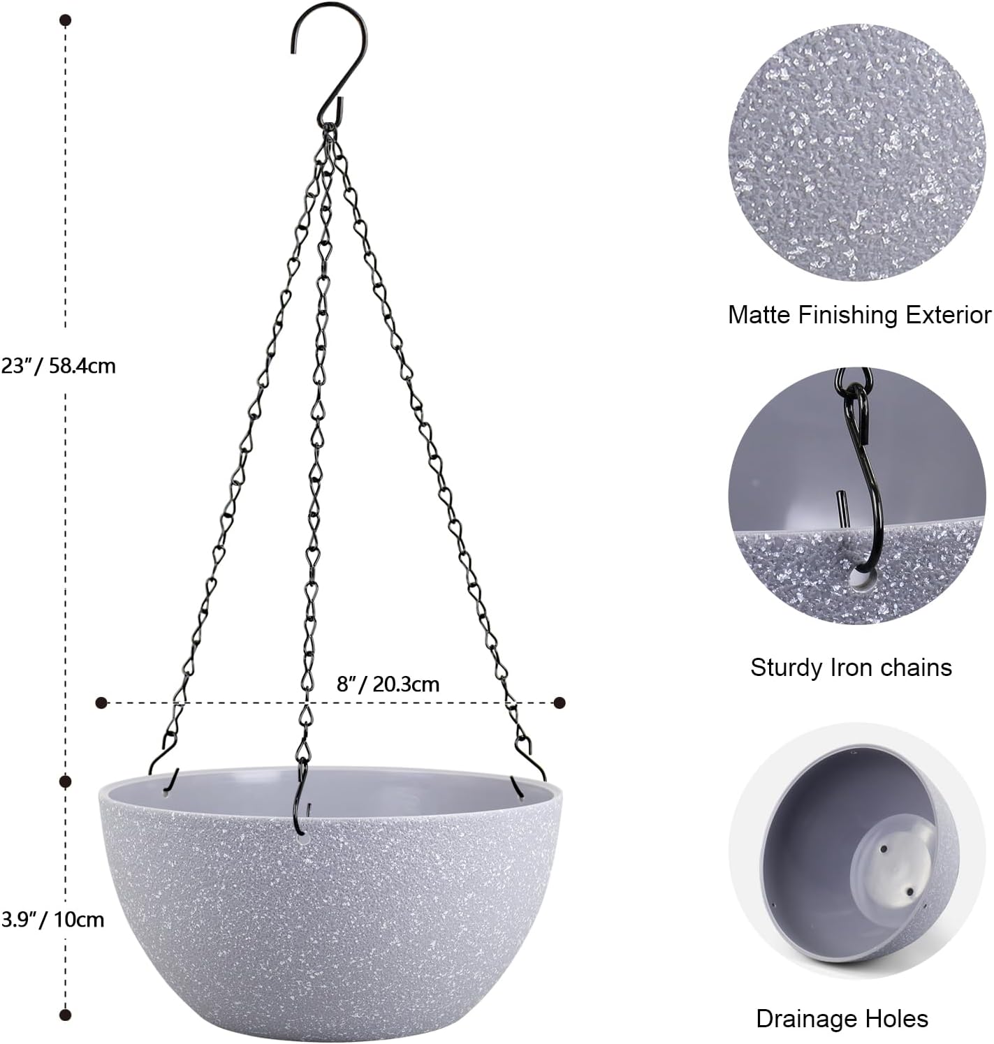 8 inch Small Hanging Planters for Indoor Outdoor Plants, 2 Pack Hanging Flower Pots with Drainage