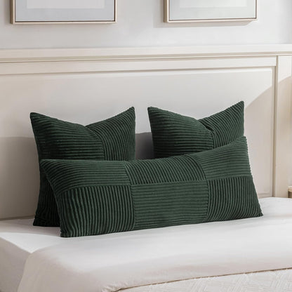 Fancy Homi Set of 2 Dark Green Boho Long Lumbar Body Decorative Throw Pillow Cover 14x36 Inch for