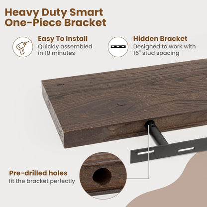 Floating Shelves for Wall Decor, 8 Inch Deep Rustic Solid Elm Wood Floating Shelves Wall Mounted