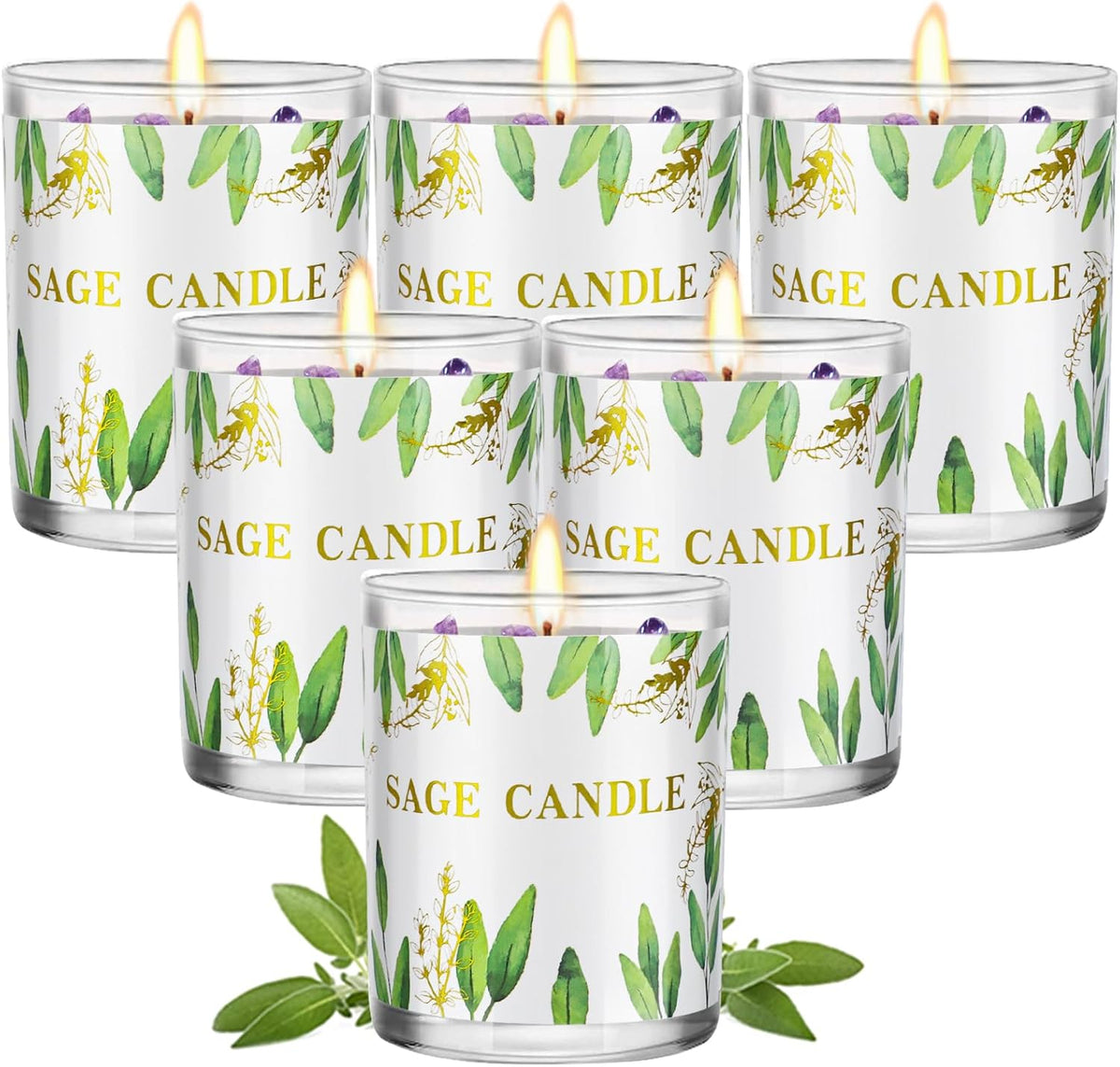 Candles, 6 Pack Sage Candle for Cleansing House Negative Energy, Scented Candles Gifts Set for