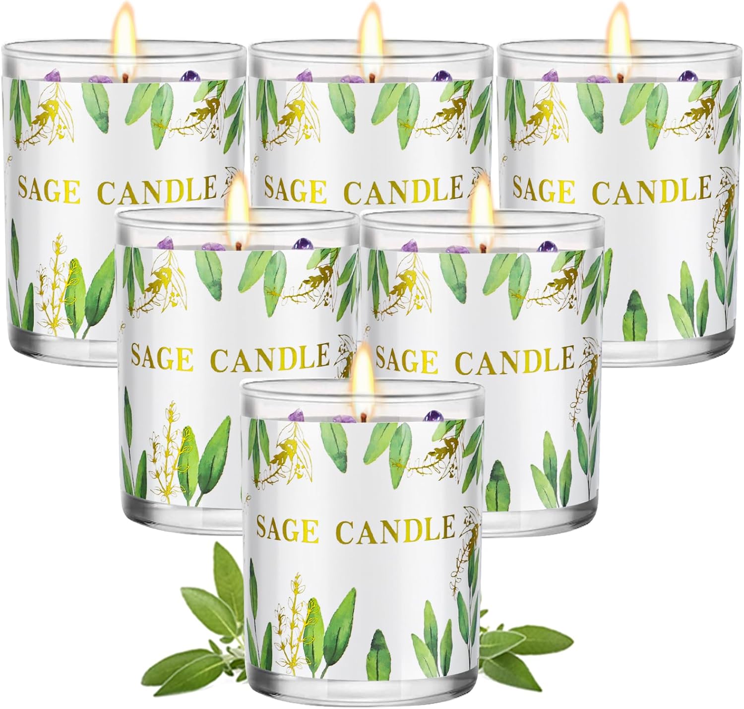 Candles, 6 Pack Sage Candle for Cleansing House Negative Energy, Scented Candles Gifts Set for