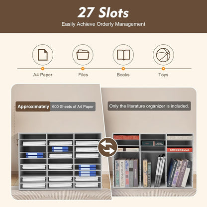 Literature Organizer 27 Slots Compartments Desktop File Sorter Mail Center Paper Storage Cabinet