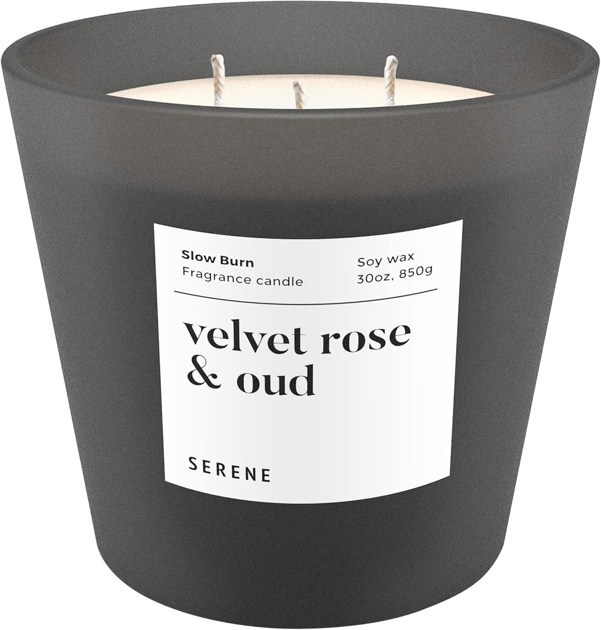 Hidden Label Large Scented Candle, Velvet Rose & Oud, 30oz 3 Wick Huge Candle, Serene Collection