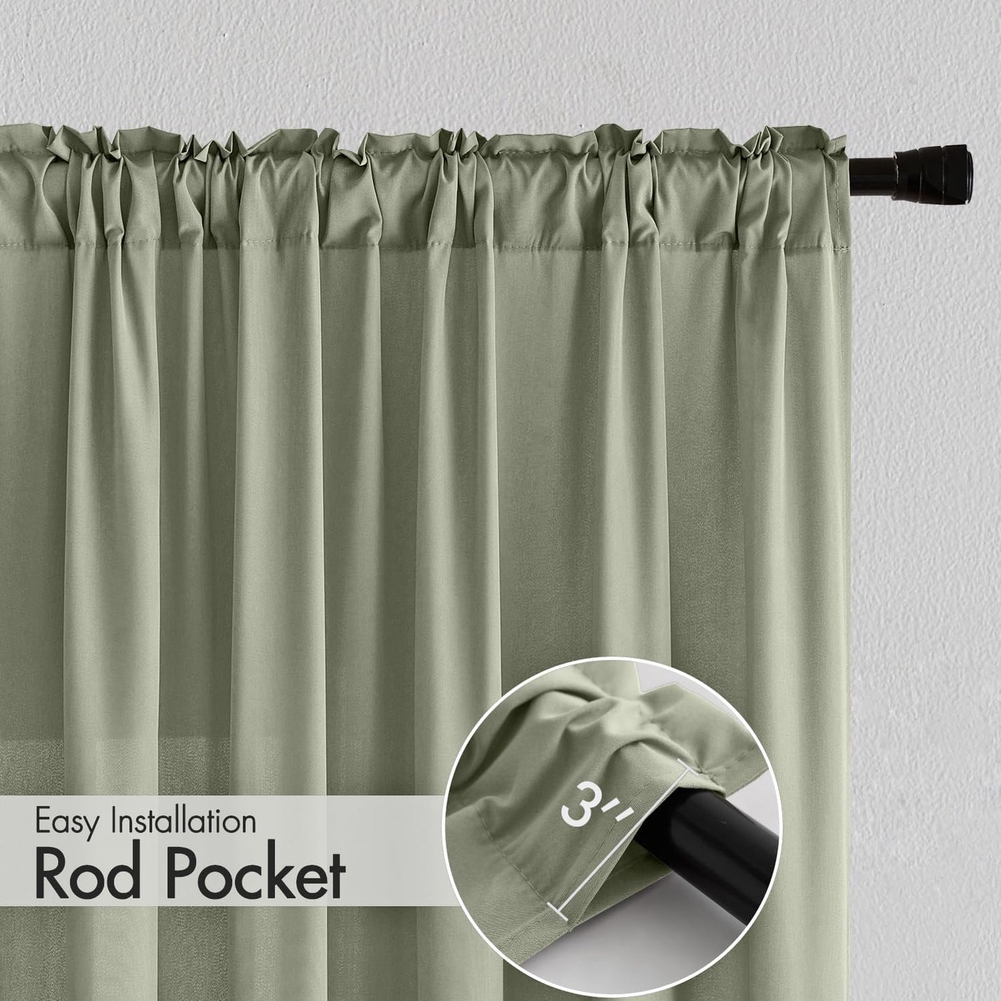 MIULEE Sage Green Privacy Sheer Curtains That Let Light in 72 Inches Long Non-See-Through Semi