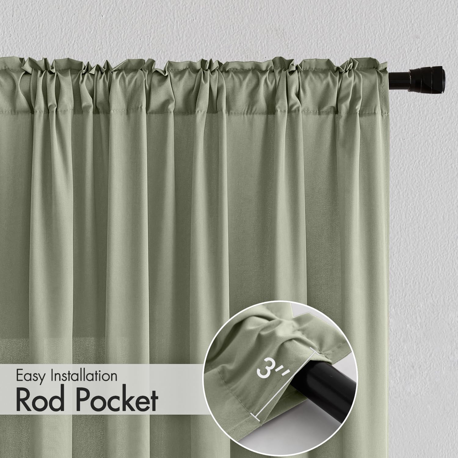 MIULEE Sage Green Privacy Sheer Curtains That Let Light in 72 Inches Long Non-See-Through Semi