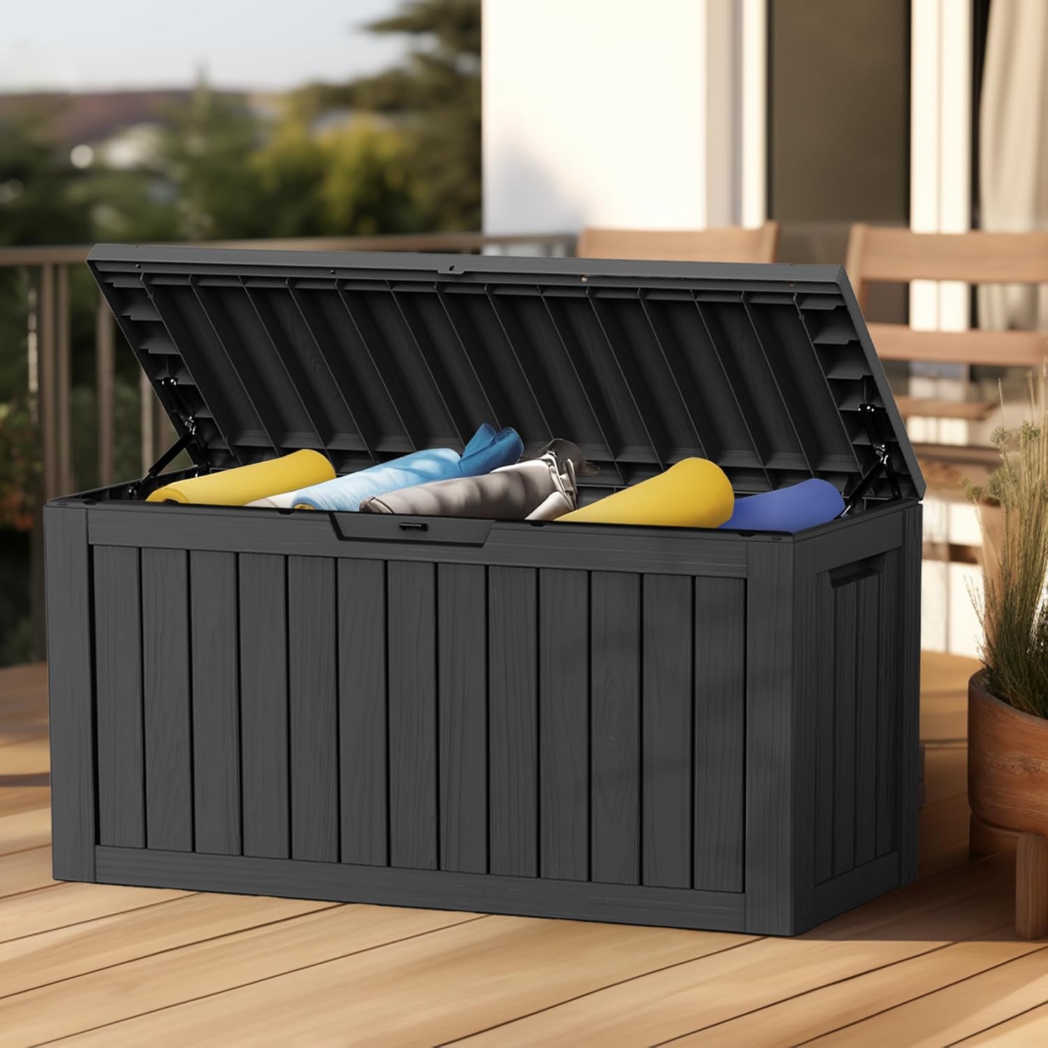 Vixzen 85 Gallon Resin Deck Box, Lockable Outdoor Storage Box for Patio Cushions Storage