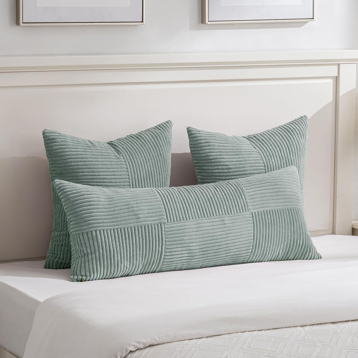 Fancy Homi 2 Packs Grey Blue Euro Decorative Throw Pillow Covers 24x24 Inch for Couch Bed Sofa