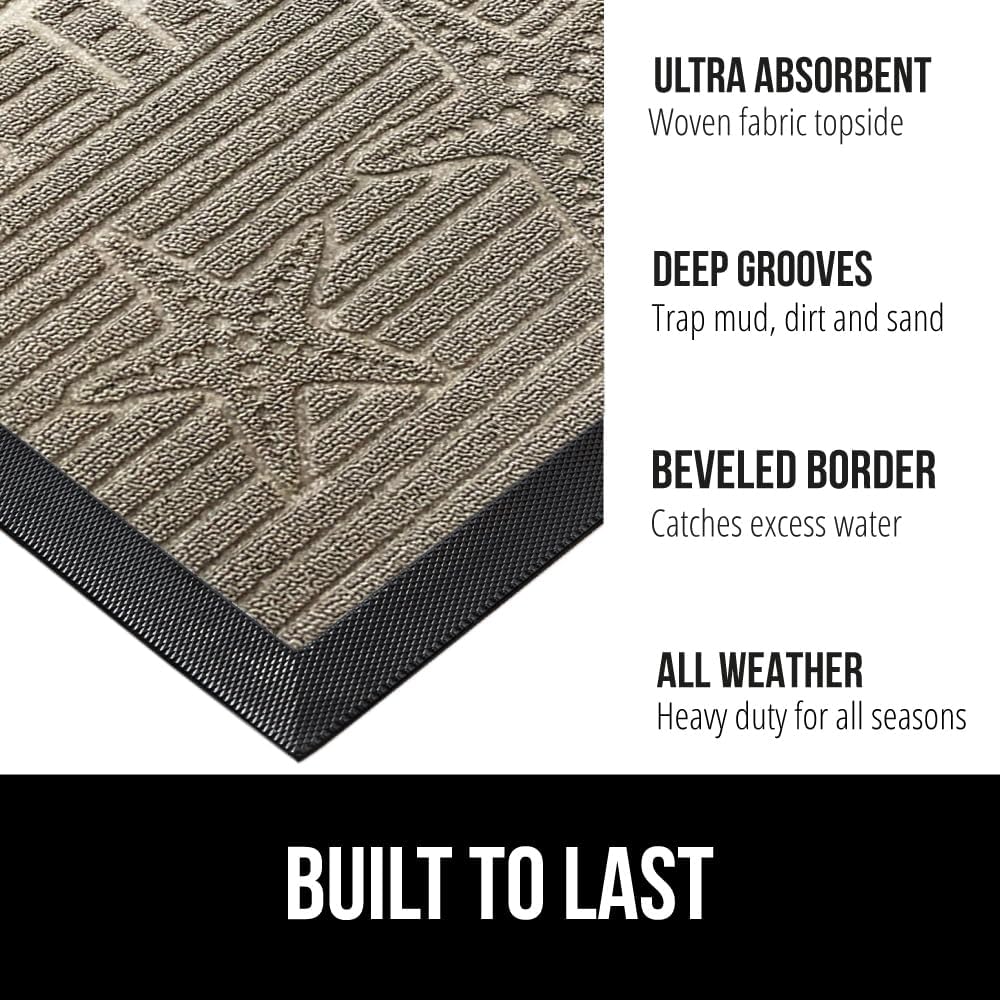 GORILLA GRIP 100% Waterproof All-Season WeatherMax Doormat 35x23, US Designed Natural Rubber, Stain