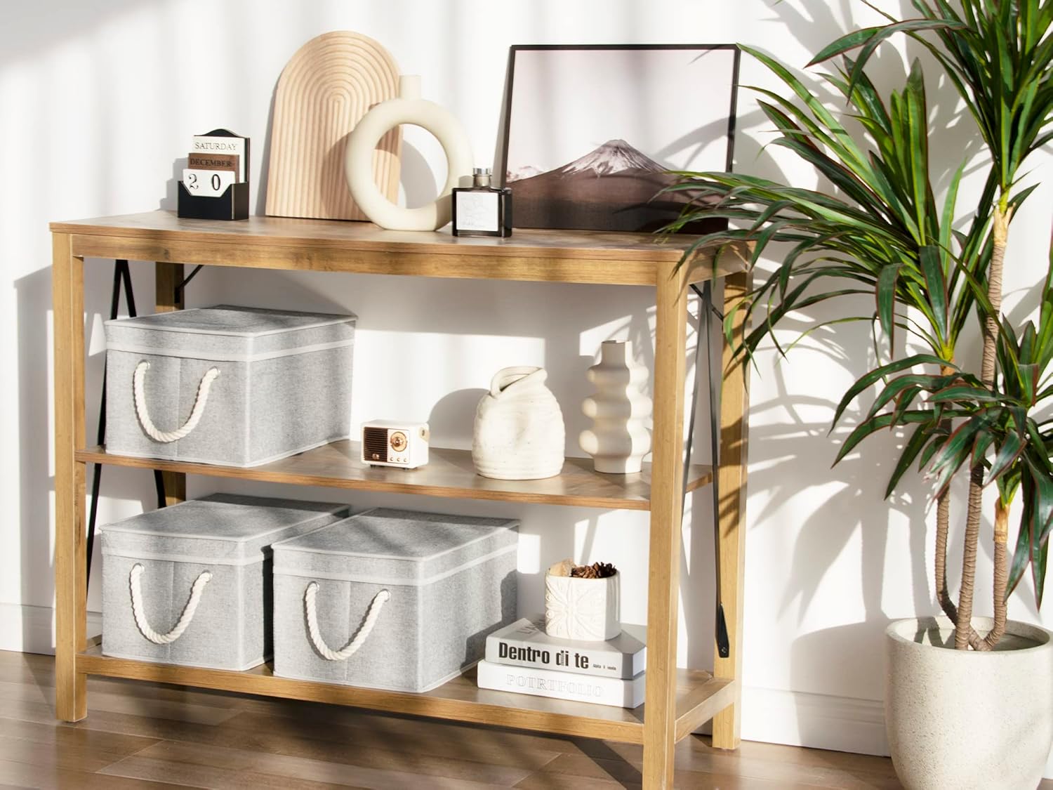 StorageWorks Large Storage Bins with Lids, Decorative Storage Boxes with Lid and Soft Rope Handles