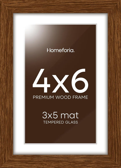 Homeforia 4x6 Brown Picture Frame, High End Dark Oak 4x6 Wooden Frames with Mat 3x5 Photo, 4 x 6