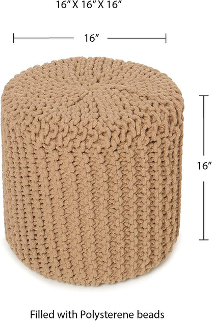 REDEARTH Pouf Ottoman - Cylindrical Knitted Poof - Cord Boho Pouffe - Cotton Round Foot Stool Puff