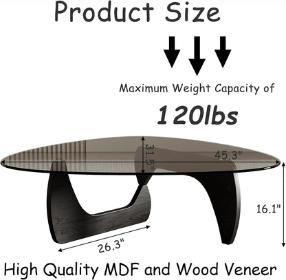 Honyee Morden Coffee Table, 42.5" x 28.5" x 16.1" Triangle Tempered Glass Top for Living Room