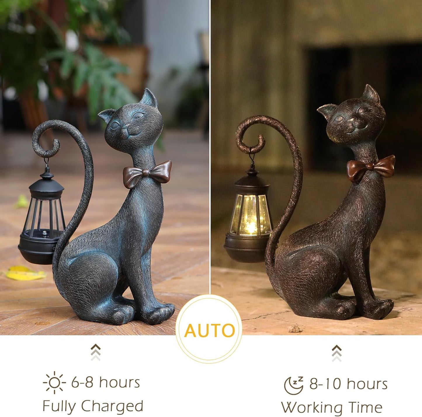 Whimsical Outdoor Cat Statues with Solar Garden Lantern:Cat Garden Statues for Outside Fall Decor
