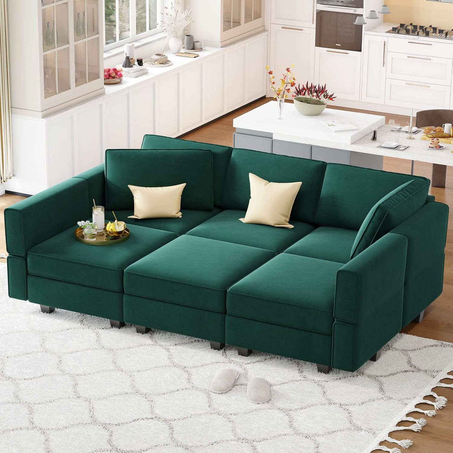 Belffin Modular Velvet Sectional Sofa with Chaise Lounge Sectional Sleeper Sofa with Storage Chaise