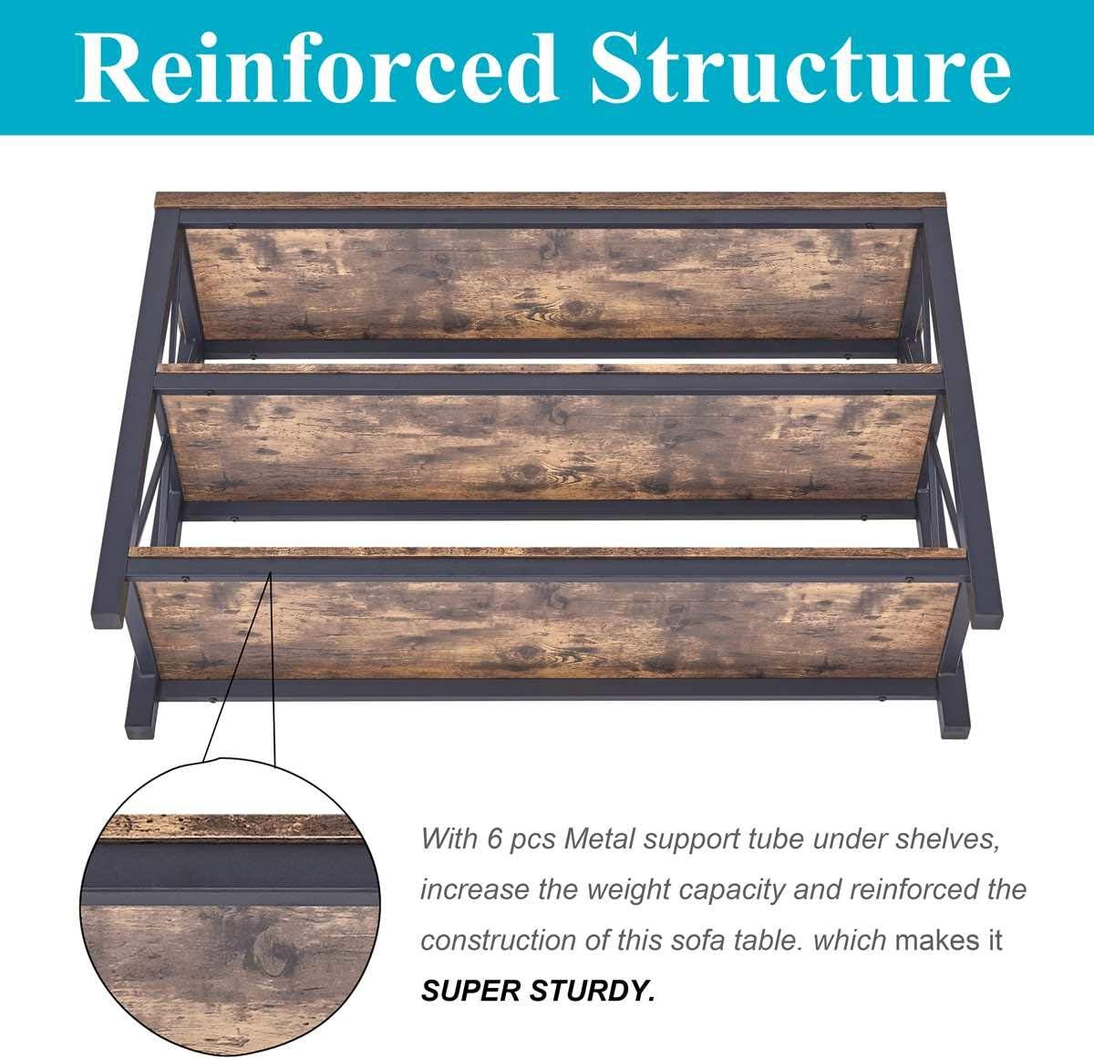 BON AUGURE Industrial Sofa Console Table for Entryway, 3 Tier Foyer Table for Hallway, Rustic Hall