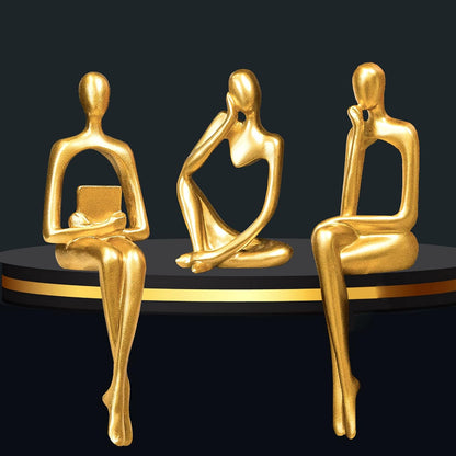 Gold Home Decor Thinker Statue Accents, Set of 3 Thinker Sculptures Office Decor Modern Abstract