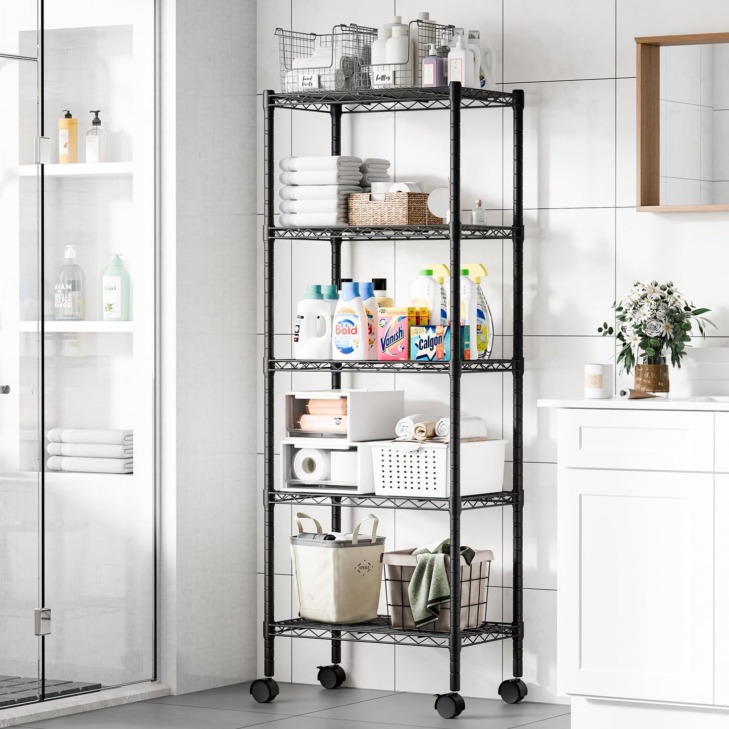 DUMOS Metal Storage Shelves, Wire Shelving, 5 Tiers Shelves, 23.2" W
