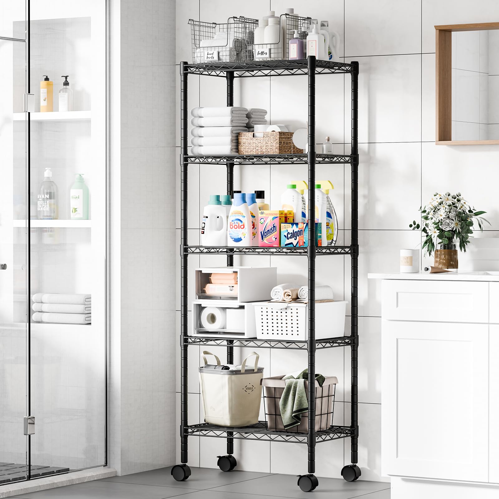 DUMOS Metal Storage Shelves, Wire Shelving, 5 Tiers Shelves, 23.2" W