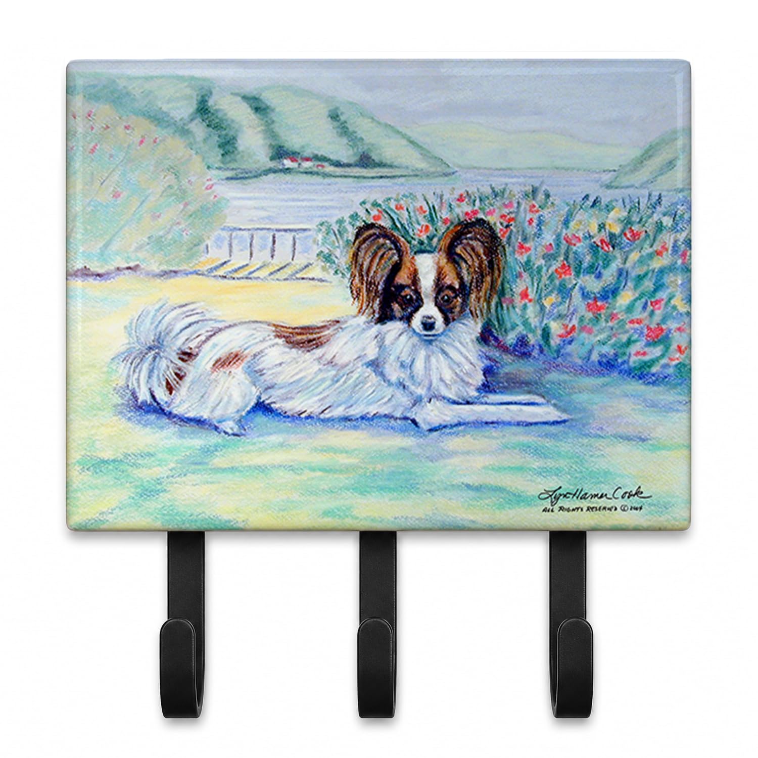 Caroline's Treasures 7244TH68 Papillon Leash or Key Holder, Wall Hooks, Key Hooks Holder, Coat Rack