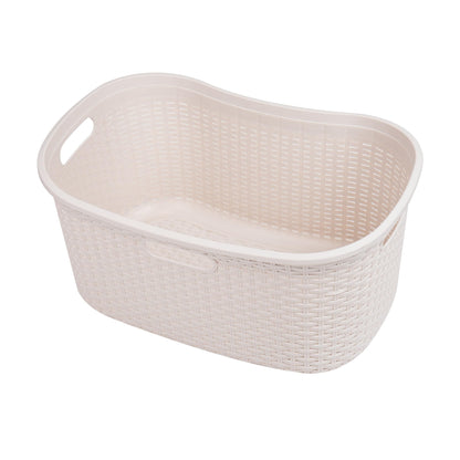 Mind Reader 40L Laundry Basket, Clothes Hamper, Premium Wicker Design, Plastic, Ivory