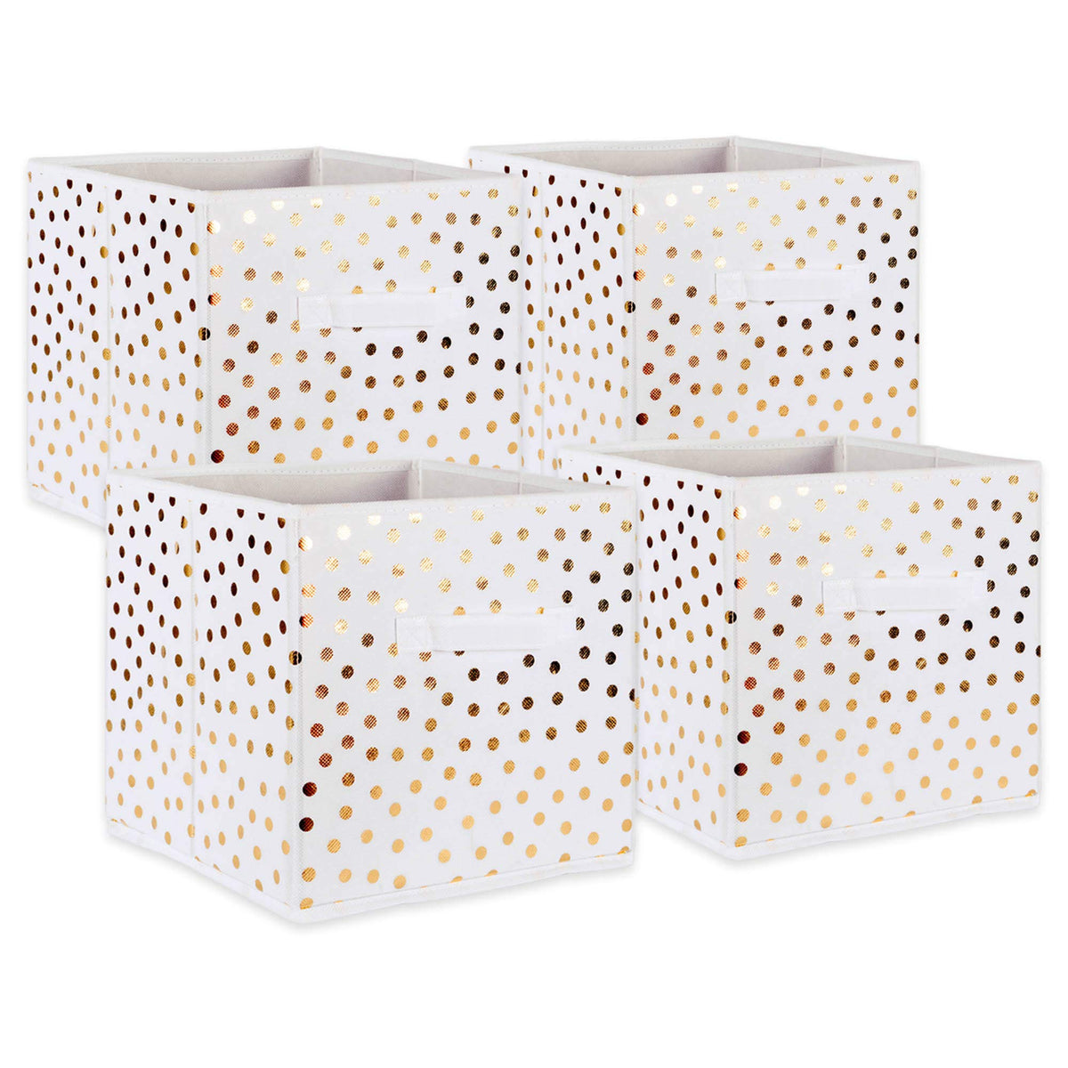 DII Woven Polyester Storage Bin, Polka Dot, White & Gold, Small Set of 4