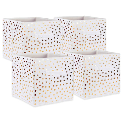 DII Woven Polyester Storage Bin, Polka Dot, White & Gold, Small Set of 4