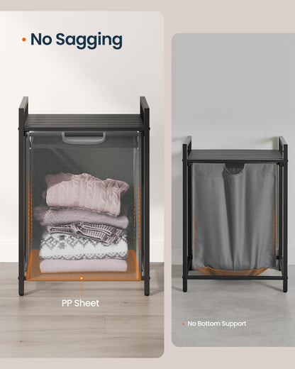SONGMICS HOME Laundry Basket Sorter with Storage Shelf, Laundry Hamper with Metal Frame, 17.2