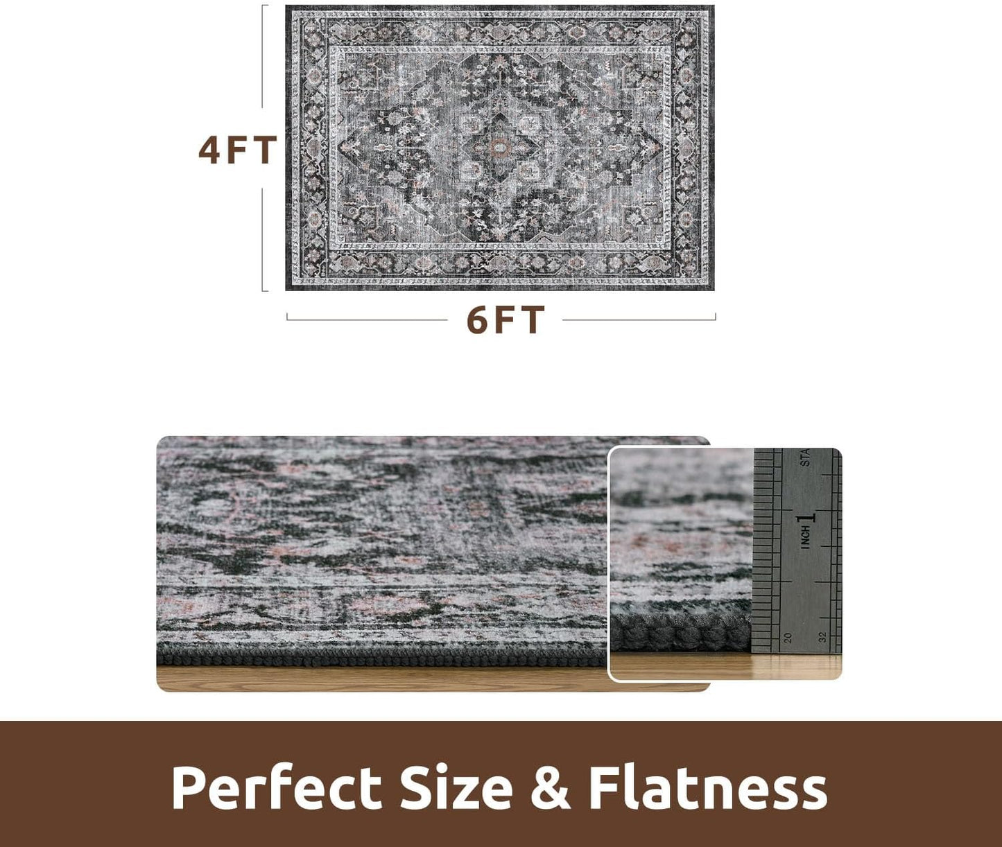 AMOAMI-4X6 Area Rugs for Living Room -Soft Vintage Bedroom Rug-Non Slip Washable Rug-Throw Rugs for