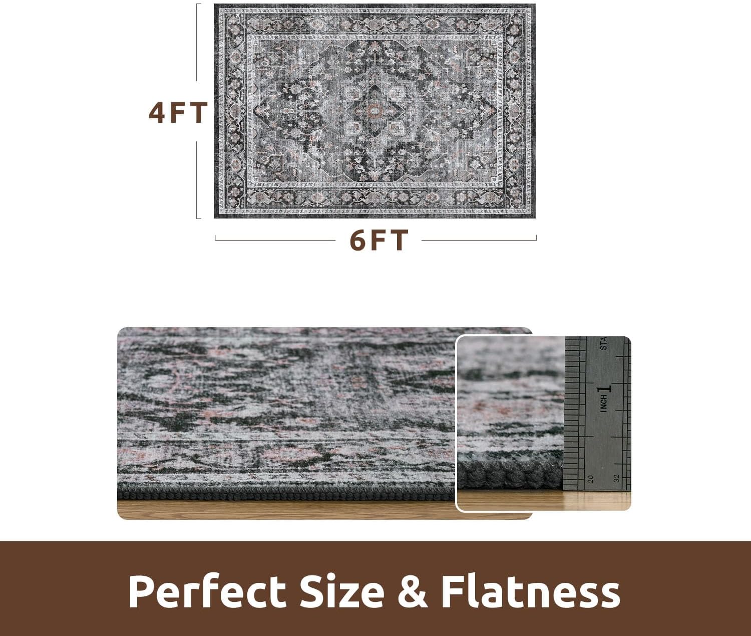 AMOAMI-4X6 Area Rugs for Living Room -Soft Vintage Bedroom Rug-Non Slip Washable Rug-Throw Rugs for