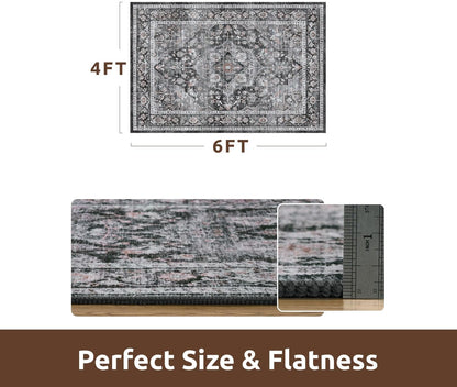 AMOAMI-4X6 Area Rugs for Living Room -Soft Vintage Bedroom Rug-Non Slip Washable Rug-Throw Rugs for