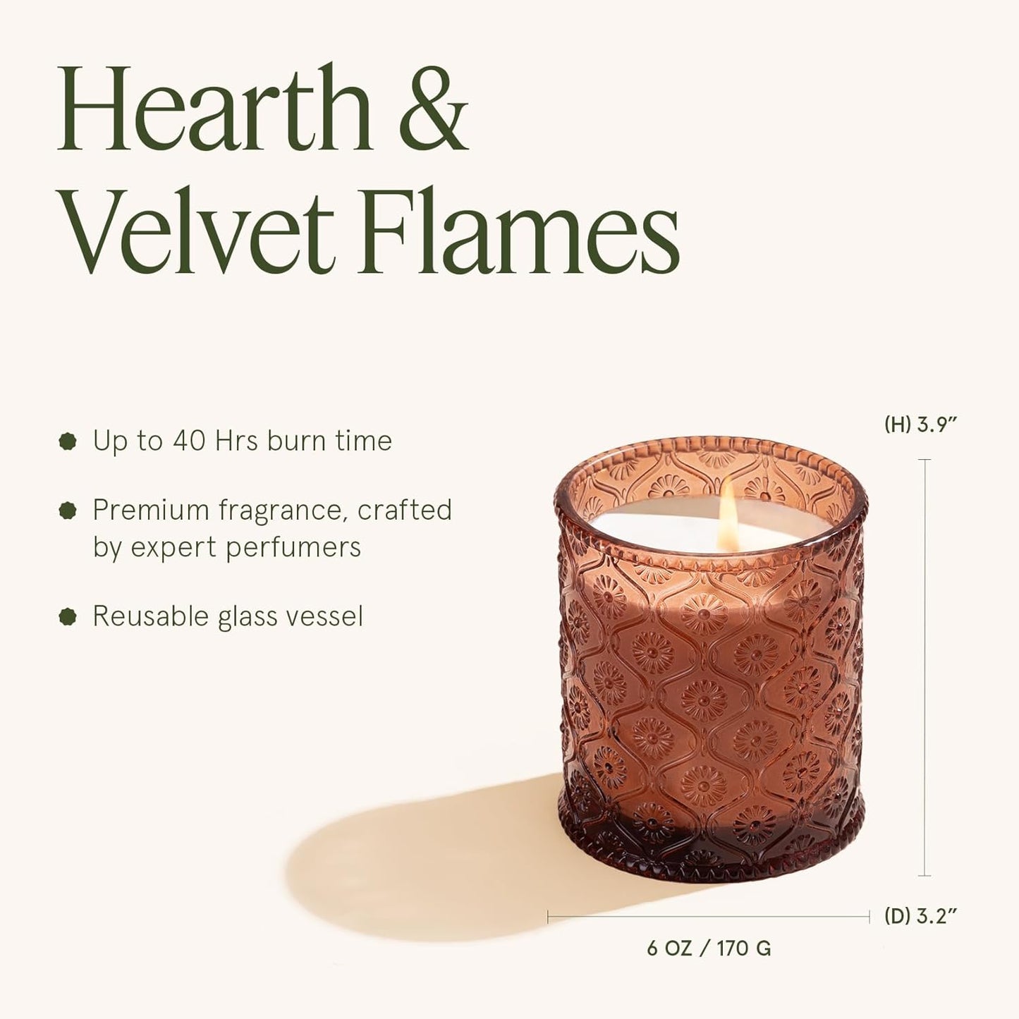 LA JOLIE MUSE Hearth & Velvet Flames Candle - Saffron, Clove, Vanilla | 6 oz Natural Soy Wax | 40