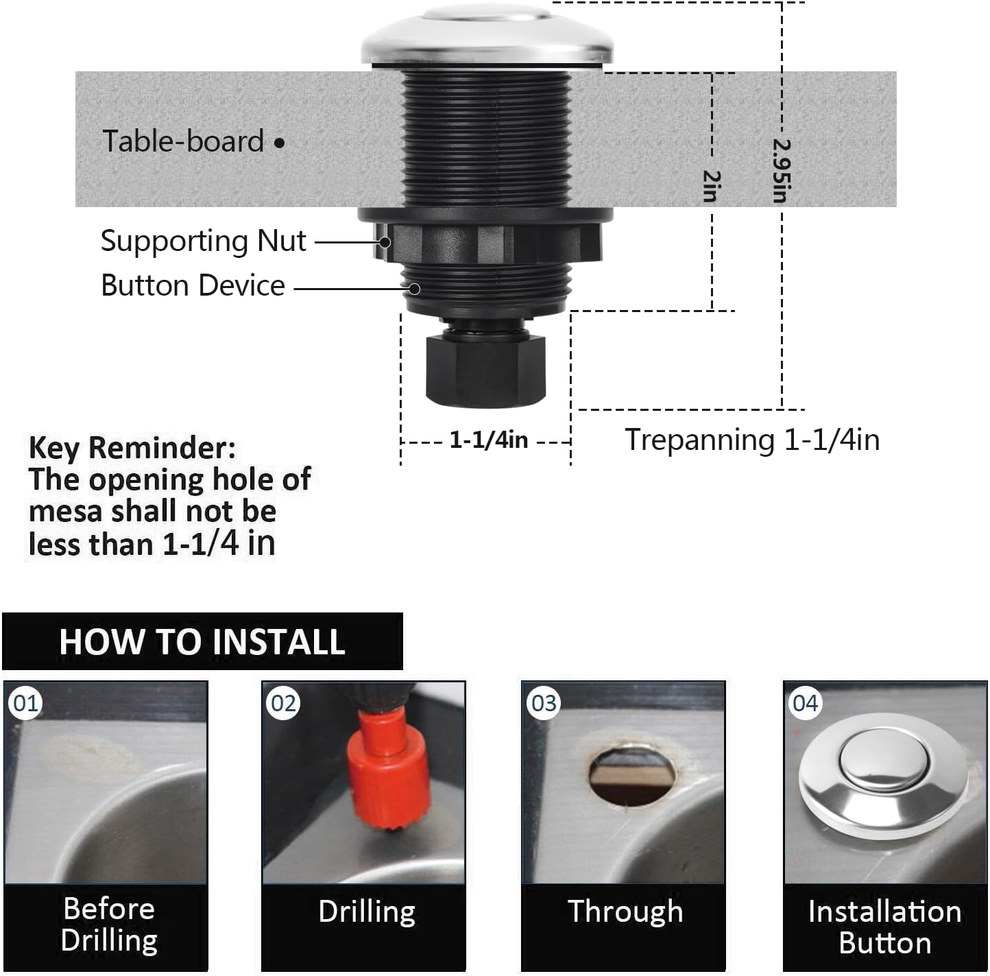 Garbage Disposal Air Switch Kit for SinkTop Waste Disposal with Stainless Steel Polished Short Air